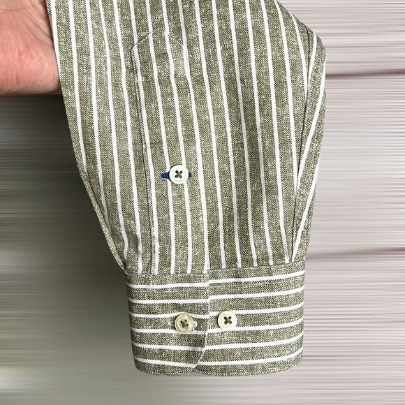 Matt Totillo Linen - Cotton Blend Button Down Shirt Striped, Long Sleeves - Picture 5 of 11